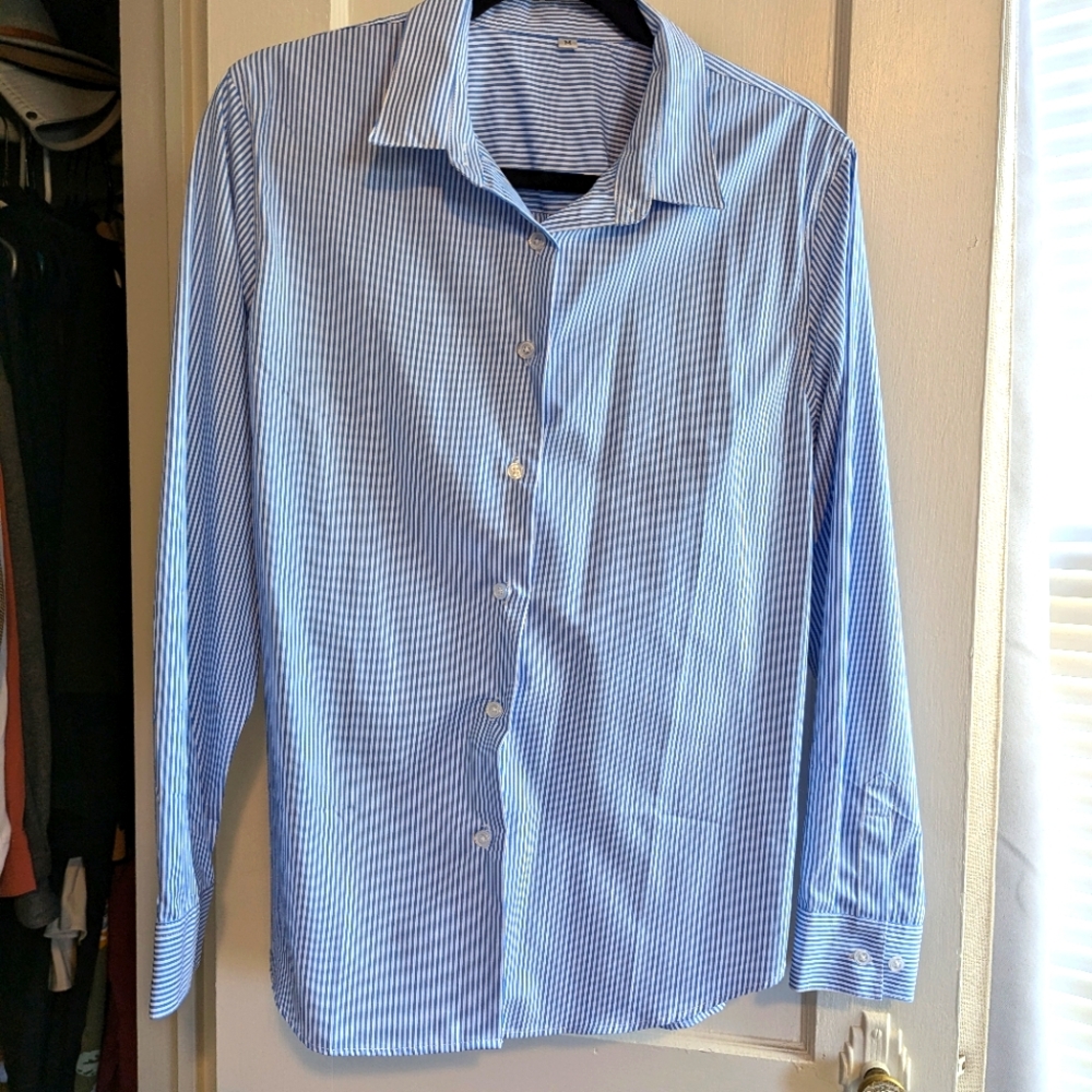Ruisin Super Soft Wrinkle Free Button Down Shirts M Blue Stripe
